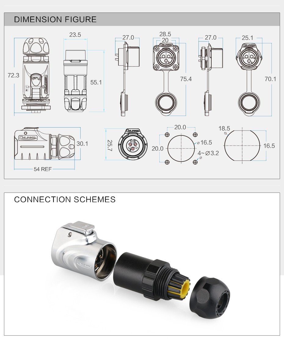LP16 5pin M16 Waterproof Plastic Cable Wire Power Connector (6)